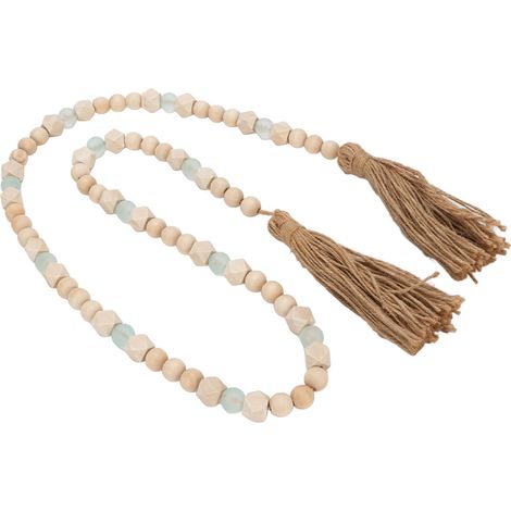 Guirlande de perles en bois avec pompons, décoration murale en perles de bois, style champêtre (1/5)
