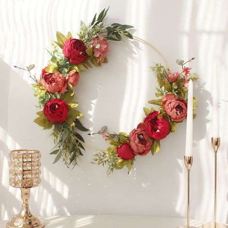 Couronne de Pivoines Artificielle pour Décoration Murale Porte d'Entrée Mariage Jardin (1/5)