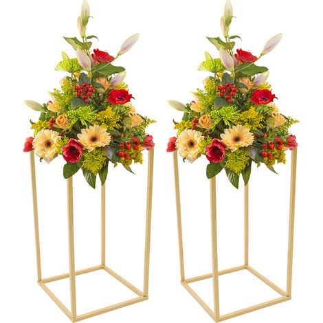 Centre de Table Vase, 40cm Hauteur, 2 Pièces, Construction Métal, Support de Fleurs, Doré Présentoir, pour décoration de Mariage, Fêtes, Anniversaire, Ceremonie (1/5)