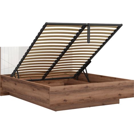 Lit coffre 160x200 sommier inclus Sven Blanc et Bois (1/5)