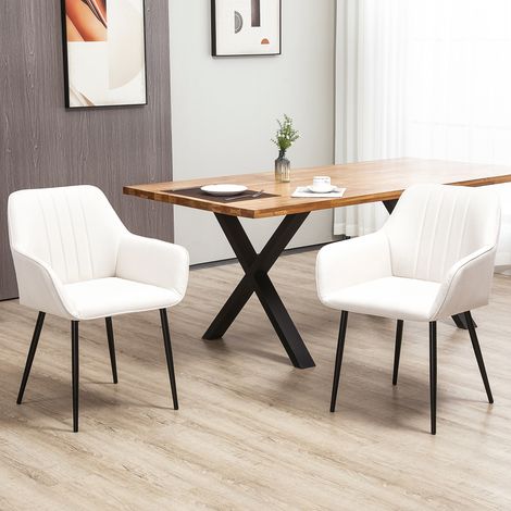 Pack de 2 Sillas de Cocina con Respaldo Reposabrazos y Patas de Metal para Salón 59,5x56,5x81 cm Beige (1/5)