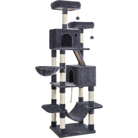 Tiragraffi a torre XXL per gatti in peluche grigio fumo (1/5)