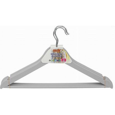 TRADE SHOP - Set 3pz Grucce Stampelle In Plastica Appendiabiti Vestiti Pantaloni Grigio 79315 - (1/2)
