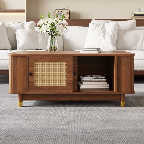 Tavolo salotto con ante scorrevoli in rattan MDF OKMYHOME (1/5)