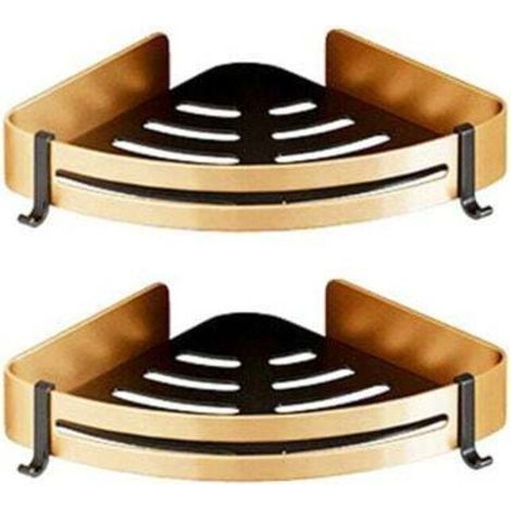 Lot de 2 Etagère de Douche d'angle sans Perçage Etagère Salle de Bain Adhésif Acier Inoxydable Triangle Panier Rangement pour Shampoing Savon avec Crochets (1/4)