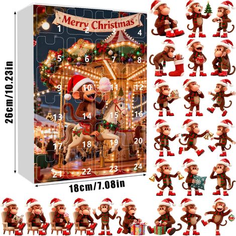 Calendrier De Lavent Singe - 24 Ornaments En Acrylique - Décoration De Sapin De Noël - Activité Familiale Comptage Jours - Version 2025 (1/5)