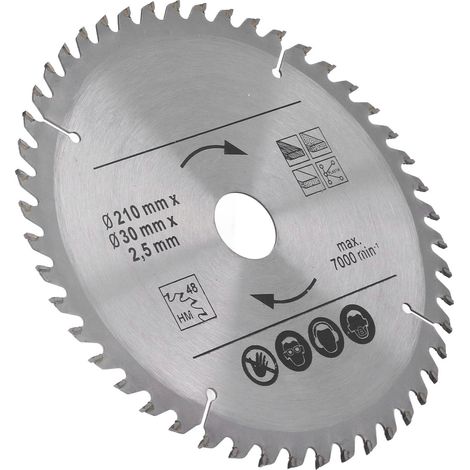 Lame scie circulaire carbure pour bois PVC 210mm 48 dents alésage 30mm scie onglet radiale plateau compatible 7000 tr/min 3 rondelles (1/5)