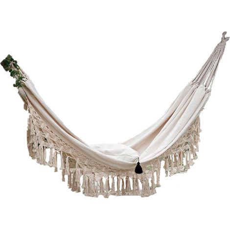 Grand hamac suspendu double de luxe brésilien à franges en macramé, pour 2 personnes, en filet, pour l'intérieur. (1/5)