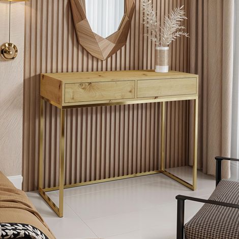 AX LIVING Moderne Schminktische Lortie 100 cm Eiche goldenes Gestell