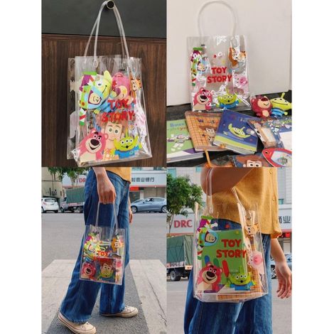 Sac à bandoulière transparent à poignée, motif mignon, grande capacité, réutilisable, idéal pour le shopping, l'école et le travail (PVC)