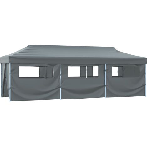 Tente de réception pliable, Pavillon, Pergola, Tente de jardin, avec 8 parois 3 x 9 m Anthracite OIB6588E (1/4)