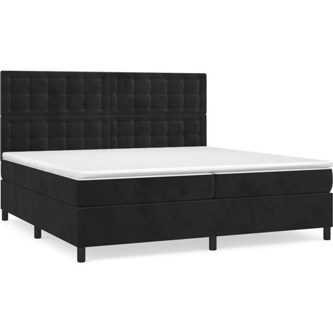 Lit à sommier tapissier et matelas Noir 200x200 Velours 2 (1/5)