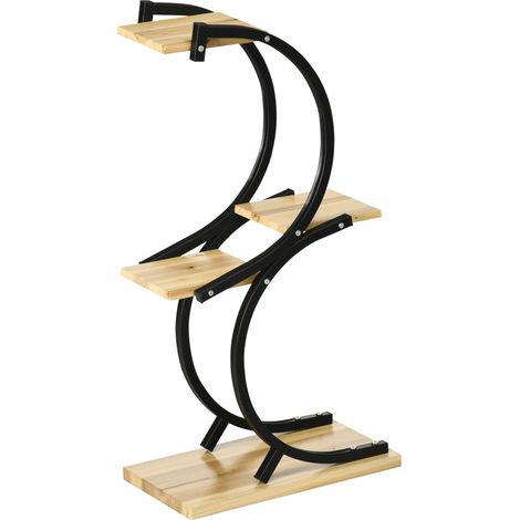 Étagère de rangement 4 niveaux en bois massif, résistante aux intempéries, 46 x 25 x 91 cm, noir et naturel (1/5)