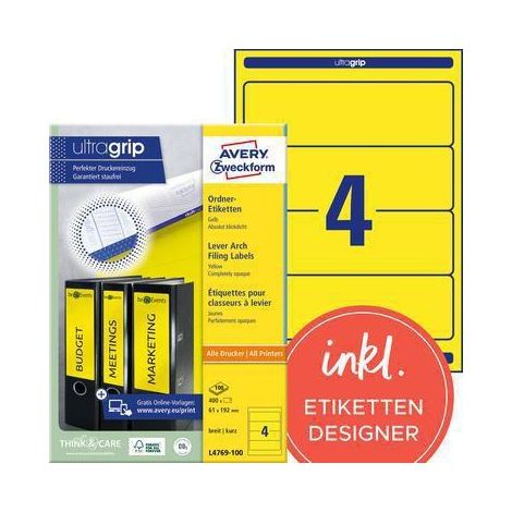 Avery Zweckform Etikett Ordner L4769-100 breit/kz ge 400 St./Pack. (1/3)