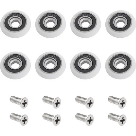 Lot de 8 roulettes pour paroi de douche avec vis M5, guides incurvés blancs avec roulettes excentriques, roulettes de rechange pour portes coulissantes en verre, 23 mm