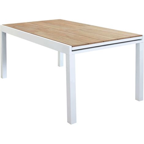 Tavolo estensibile 200/300 cm da esterno giardino con struttura in alluminio e piano in polywood effetto legno in doghe Koke -  Bianco (1/4)