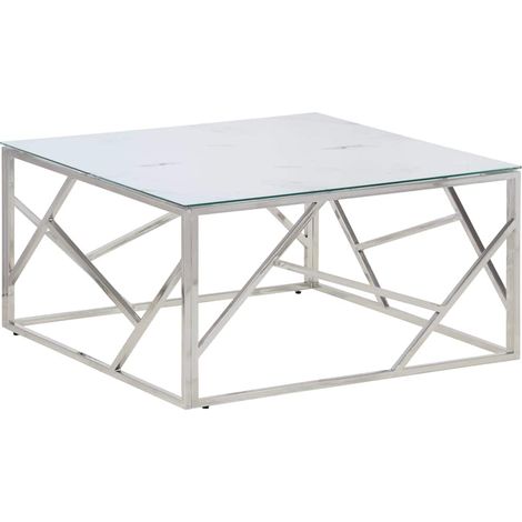 Maison Exclusive - Couchtisch Silbern Edelstahl und Hartglas (1/5)