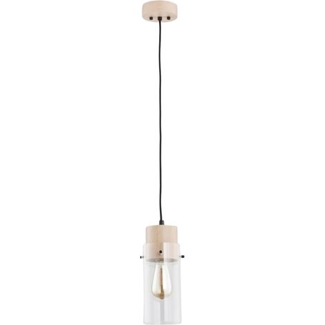 Alfa Tantum Modern Wooden & Clear Glass Pendant Light, 1x E27 Socket (Max 60W), Adjustable Drop Up to 100 cm, 13x13 cm Shade, Dimmable, IP20 Indoor (1/2)