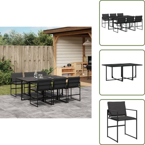 The Living Store Ensemble à manger de jardin 7 pcs avec coussins noir textilène - Salon De Jardin - Mobilier De Jardin - Set De Jardin - Table De Jardin - Chaises De Jardin (1/5)