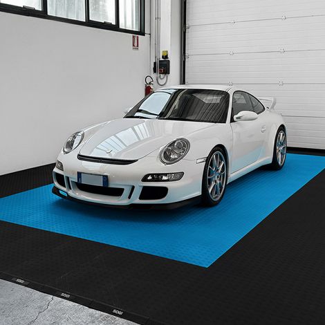 Kit da 6 piastrelle piene 1 mq SOGI PAV-04-AZ1 in PP per pavimento officina e garage - colore azzurro (1/5)