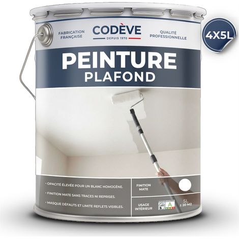 Codève Bois – Peinture plafond 20 L – Blanc pur RAL 9010 – Finition mate pour intérieur – Excellente opacité et accrochage sur fonds anciens