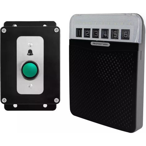 Sonnette 800 mètres sans fil - Bouton haute résistance sur piles & carillon longue distance noir (PROTECT 800) (1/3)