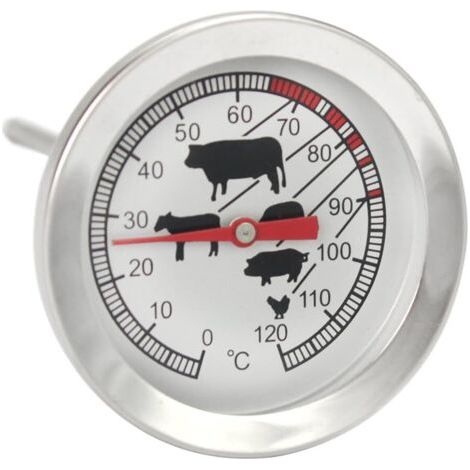 Thermomètre à rôtir en acier inoxydable - thermomètre à viande analogique jusqu'à 120 ° C - thermomètre pour barbecue - aiguille à viande (1/3)