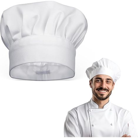 Toque de chef blanche 2 pièces avec bande élastique – Toque de chef confortable et respirante pour un usage professionnel et domestique (1/4)