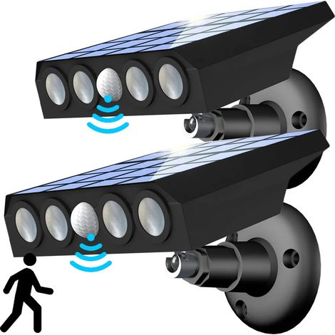 Dos luces solares para jardín con sensores de movimiento, farolas solares LED, resistentes al agua (IP65), luz blanca. (1/5)