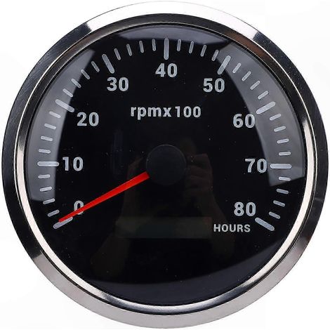 Tachymètre rétroéclairé 7 couleurs, cadran 110 mm, 8000 tr/min, alimentation CC 9-32 V, avec compteur horaire pour usage automobile et marin (cadran noir, lunette argentée CXA011) (1/5)