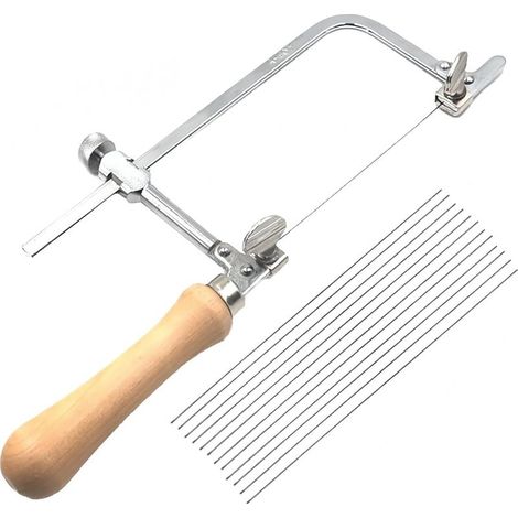 Scie à bijoux - Scie à métaux - Scie à chantourner réglable avec 12 lames de scie à chantourner - Scie à chantourner pour bois, travail du bois, verre, métal (1/5)