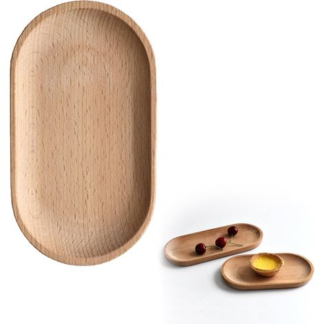 Plateau en Hêtre, Ovale, à Thé, de Service, en Bambou, Naturel, pour Service, 18x10x1.5cm, 1 Pièce