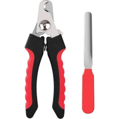 Professional Pet Nail Clippers for Dogs and Cats with Safety Lock and Nail File [Black & Red]. (1/5)