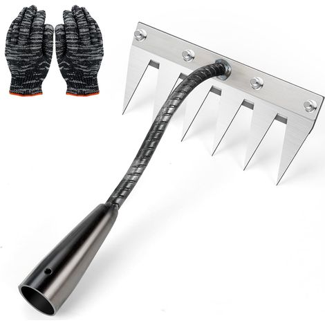 Rastrillo de Jardín, Rastrillo De Deshierbe con Guantes, Rastrillo De Jardín De Acero Al Carbono,6 Teeth Herramientas De Rastrillo De Mano Herramienta Jardinería para Deshierbe Ablandamiento (1/4)