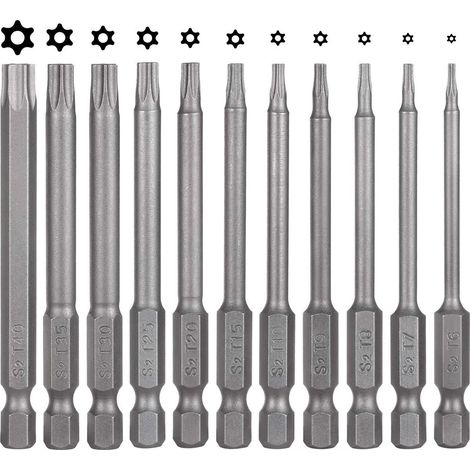 Tournevis À Embouts Torx - Embouts Hexagonaux 1/4 Pouces - Acier S2 Trempé - Magnétiques - T6 à T40 - Lot de 12 (1/5)