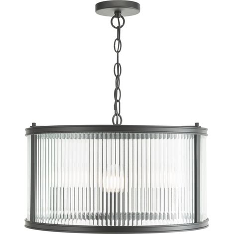 Dar Bianka Suspension Bianka à 3 lumières, noir mat et verre côtelé (1/5)