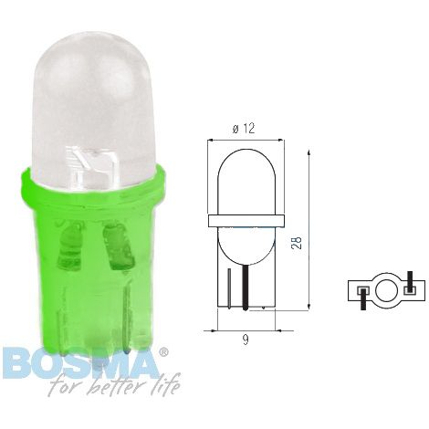 Bombilla Bosma 12V 1LED estándar T10 verde MAT blíster