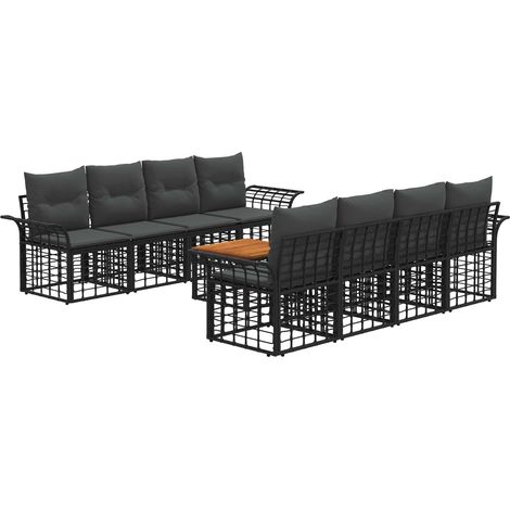 Conjunto de sofás de exterior 9 uds. Negro y Gris oscuro vidaXL (1/5)