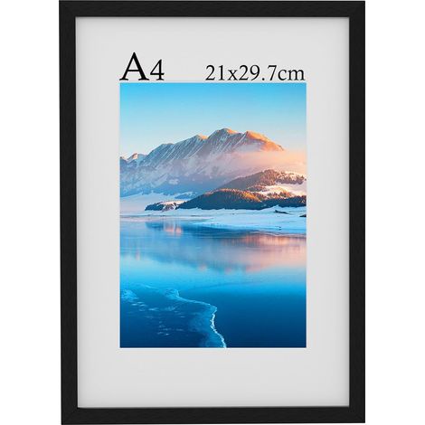 Cadre photo A4-21 x 29.7 cm - En bois - Noir - Avec passe-partout - Pour certificat - Pour décoration de table - Cadre noir (1/5)
