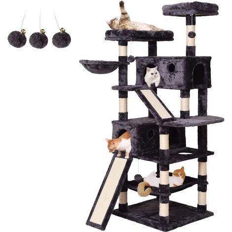 Arbre à Chat pour Grands Chats - 180 cm de Haut - Avec Maison, Plateformes d'Observation, Hamac, Corde en Sisal, Échelle d'Escalade et Tapis de Couchage en Peluche (1/5)