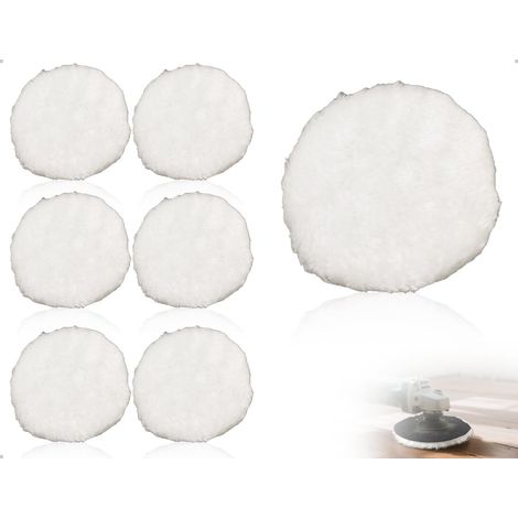 6 tampons de polissage, accessoires de polissage pour meuleuse d'angle, bonnets en laine d'agneau, pour ponceuses orbitales, entretien automobile, maison, sols en liège, verre et céramique (ronds) (1/5)