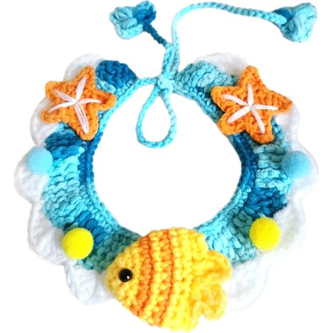Collier tricoté pour animaux de compagnie, tissé à la main, respirant, confortable et élégant, bavoir pour chat avec corde réglable pour chien Sea World M, 25cm/9,8 pouces (1/5)