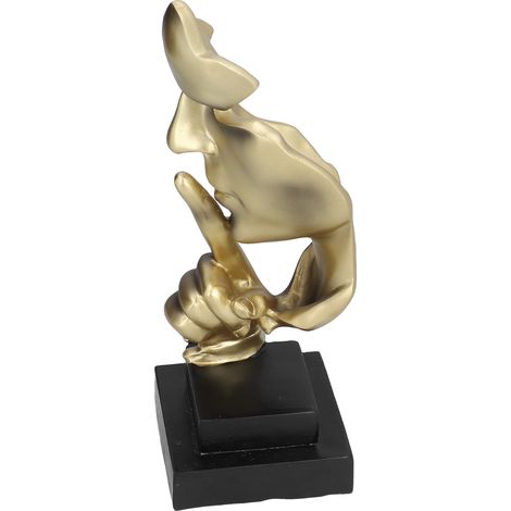 Le silence est une sculpture dorée. Figurine abstraite moderne et simple « Gardez le silence » pour la décoration de la maison ou du bureau. (1/5)