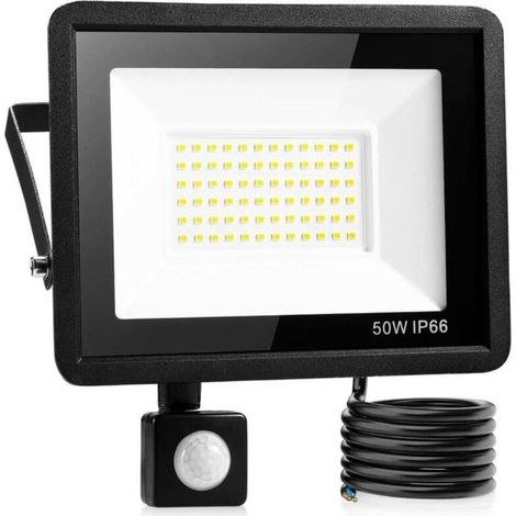 Ulisem50W Led Projecteur Exterieur Detecteur,Ip66 imperméable luminaire Exterieur Detecteur,Lumière blanche froide,Largement Utilisé Dans Les Garages, Les Jardins, Les Jardins de Devant, etc. (1/4)