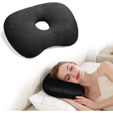 Almohada ortopédica en forma de donut de 8,9 cm para perforaciones de orejas, para dormir de lado - Negra (1/5)