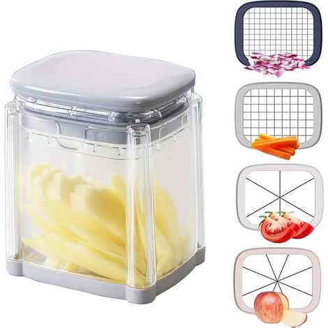 Coupe Frite Lame Inox, Coupe Légumes Manuel, Boîte Hachage Alimentaire, Hachoir Aliments, Coupe Pomme Terre pour Frites, Fruits, Oignon (1/5)