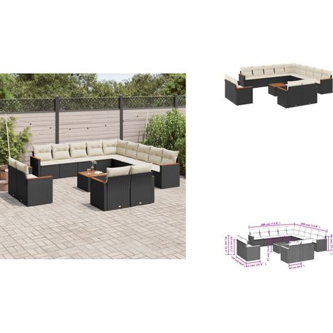 Salon de jardin avec coussins 14 pcs noir résine tressée - Ensemble Salon De Jardin - Meuble Extérieur - Jardin - Canapé D'extérieur - Set Salon (1/3)