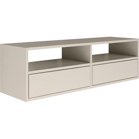Selsey FRAMME – mueble TV suspendido con dos puertas y estantes abiertos – gris cachemira – 100 cm
