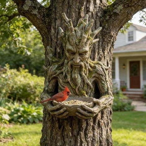 Tree Bird Feeder Sculpture, Tree Integrated Bird Feeding Sculpture (1/5)