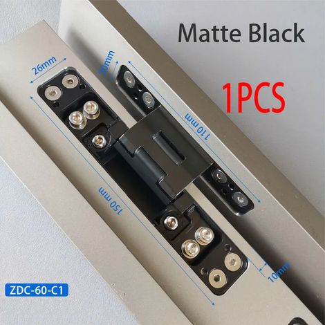 (Noir mat - 2D - 1 pièce) 1 charnière invisible 2D pour porte pliante, avec bord caché réglable de 10 mm, en alliage de zinc. Accessoires de quincaillerie inclus. (1/5)